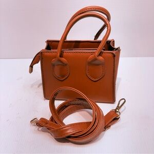 Classic Mini Women's Satchel Faux Leather Handbag in Cognac Detachable Strap